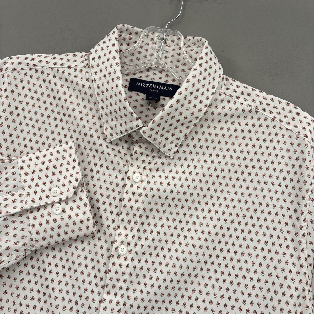 Mizzen+Main Leeward Shirt Mens Large White Pink Floral Button Up Long Sleeve